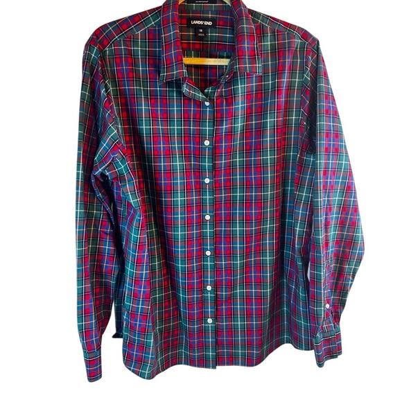 Y2K Preppy Core Plaid Button-Up | Land's End Supima Cotton L 18 - Picture 2 of 3